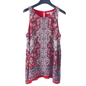 Max Studio Printed Swing Trapeze Tank Top - Paisley Botanical - Coral - S NWOT